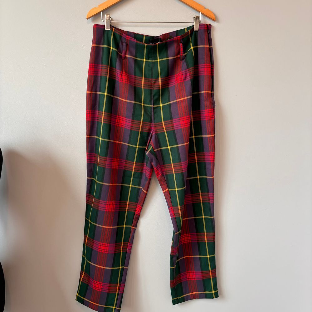 Collectif Red and Green Plaid Trousers